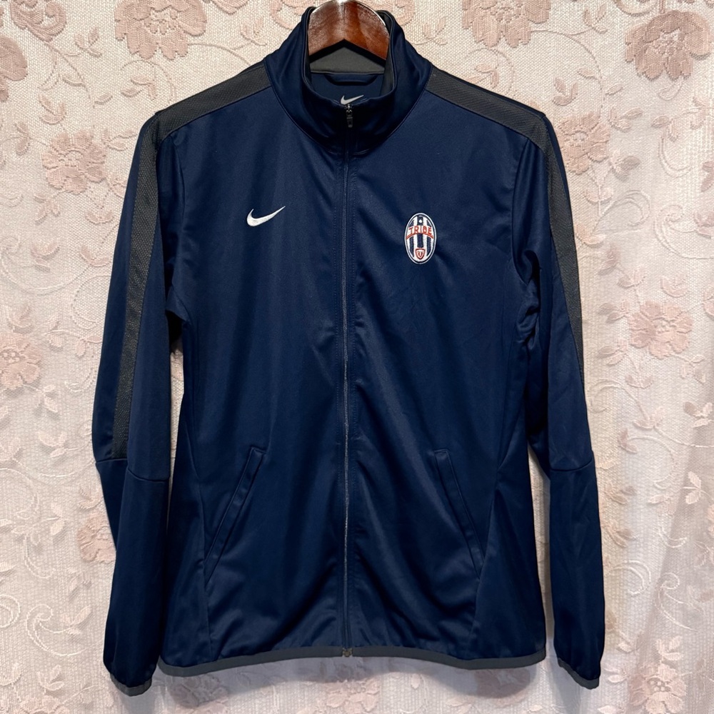Nike Swoosh Logo Navy Athletic Zip Jacket with Tribe Fla 09 Patch Unisex Medium